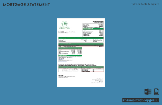 Mauretania Chinguitty Bank Hypothekenabrechnung Word- und PDF-Beispielvorschau